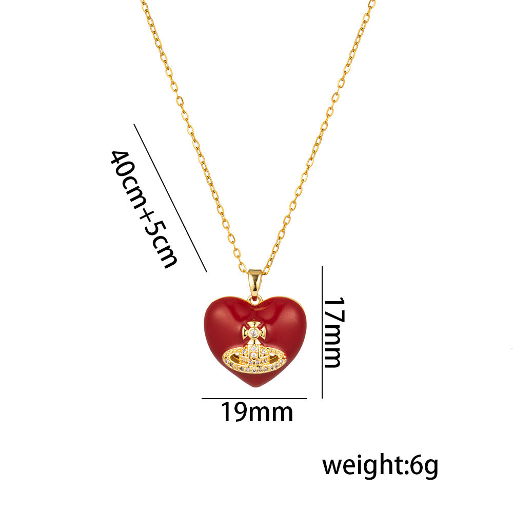 Collana con pendente a cuore minimalista da donna in acciaio al titanio con intarsio in strass e finitura placcata, elegante catena clavicola