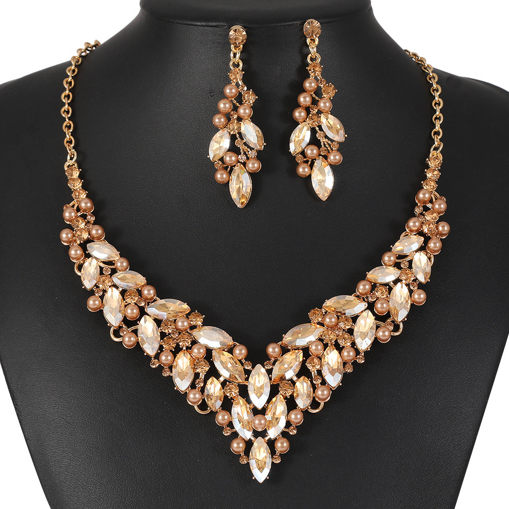Elegant Alloy Necklace and Earrings Set with Heart Teardrop Bell Pendant, Wheat and Leaf Motifs, Plated Finish for Women