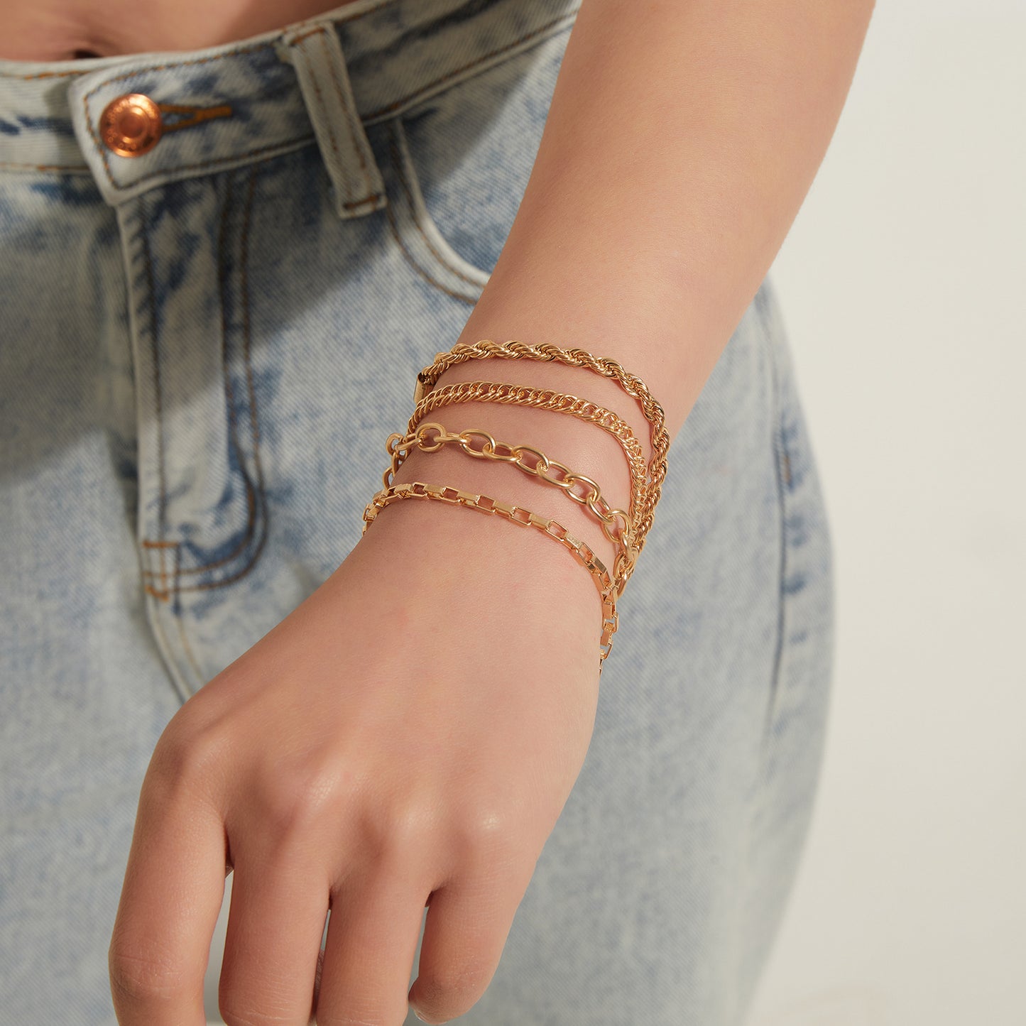 Minimalist Geometric Alloy Bracelet for Women with Plated Finish Adjustable Hemp Rope Design