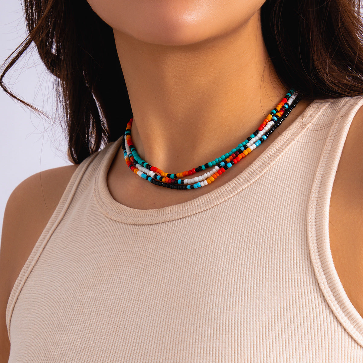 Bohemian Sweet Geometric Round Resin Beaded Turquoise Pendant Ball Chain Necklace for Women