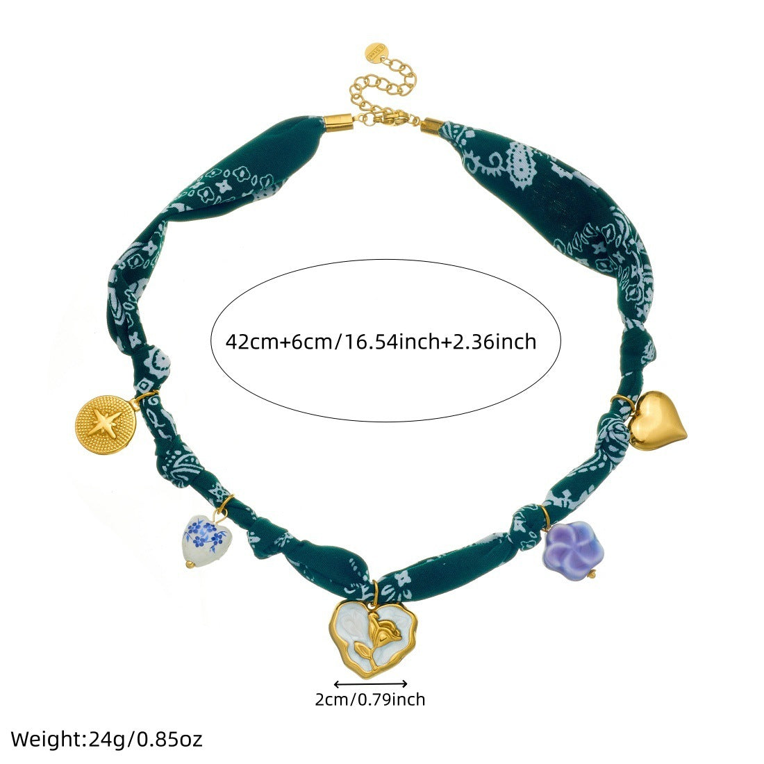 Bohemian Ethnic Vintage Gold Plated Drip Oil Floral Heart Stainless Steel Rope Chain Necklace for Women