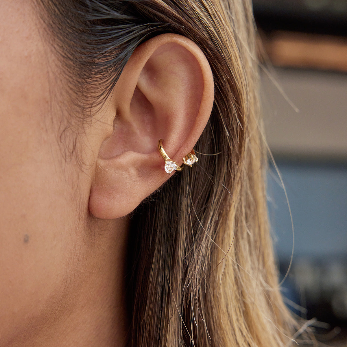 Orecchini a Clip Geometrici in Acciaio Inossidabile con Zirconi per Donna, Gioielli di Lusso Elettroplaccati alla Moda per Autunno e Inverno