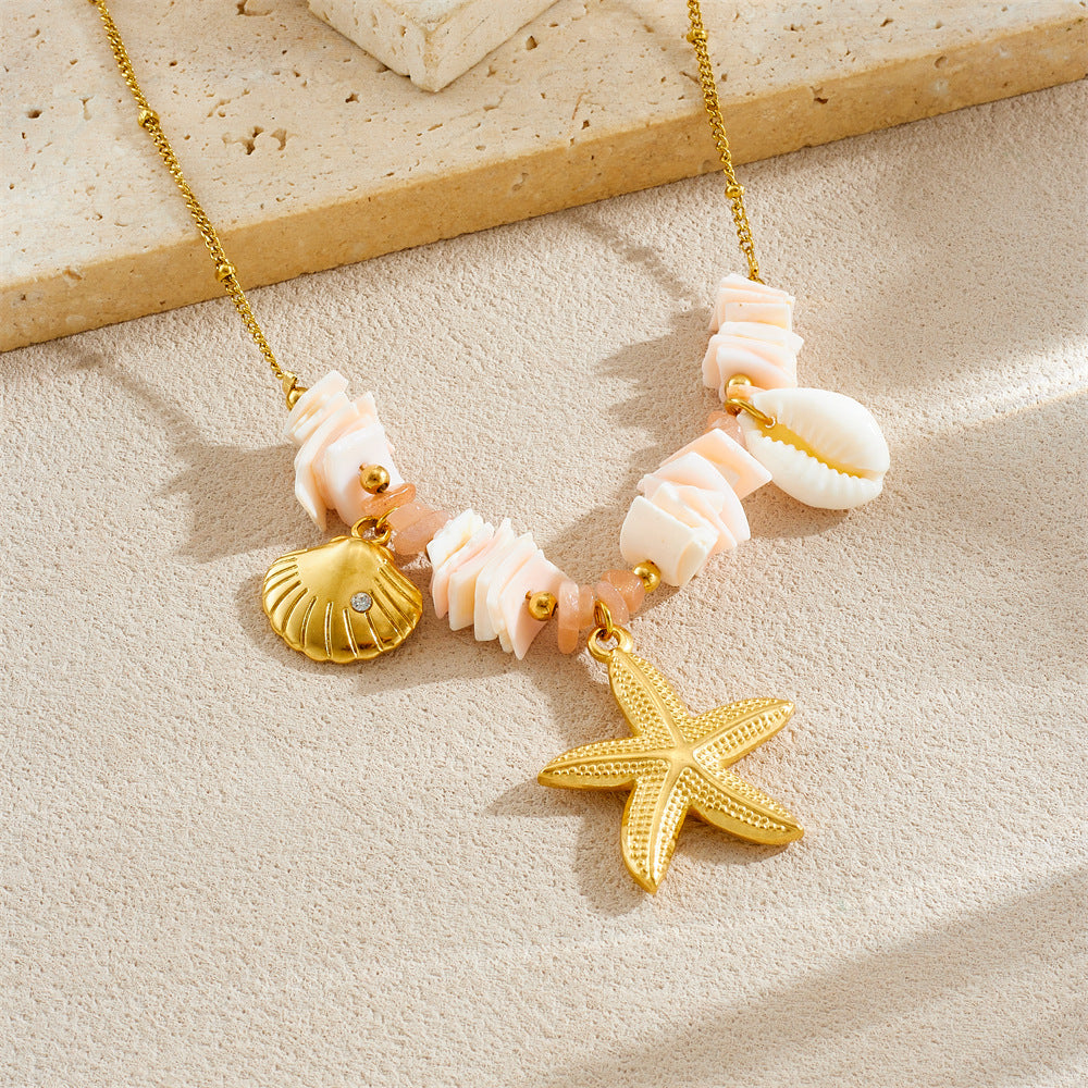 Chic Stainless Steel Starfish Shell Pendant Necklace for Women