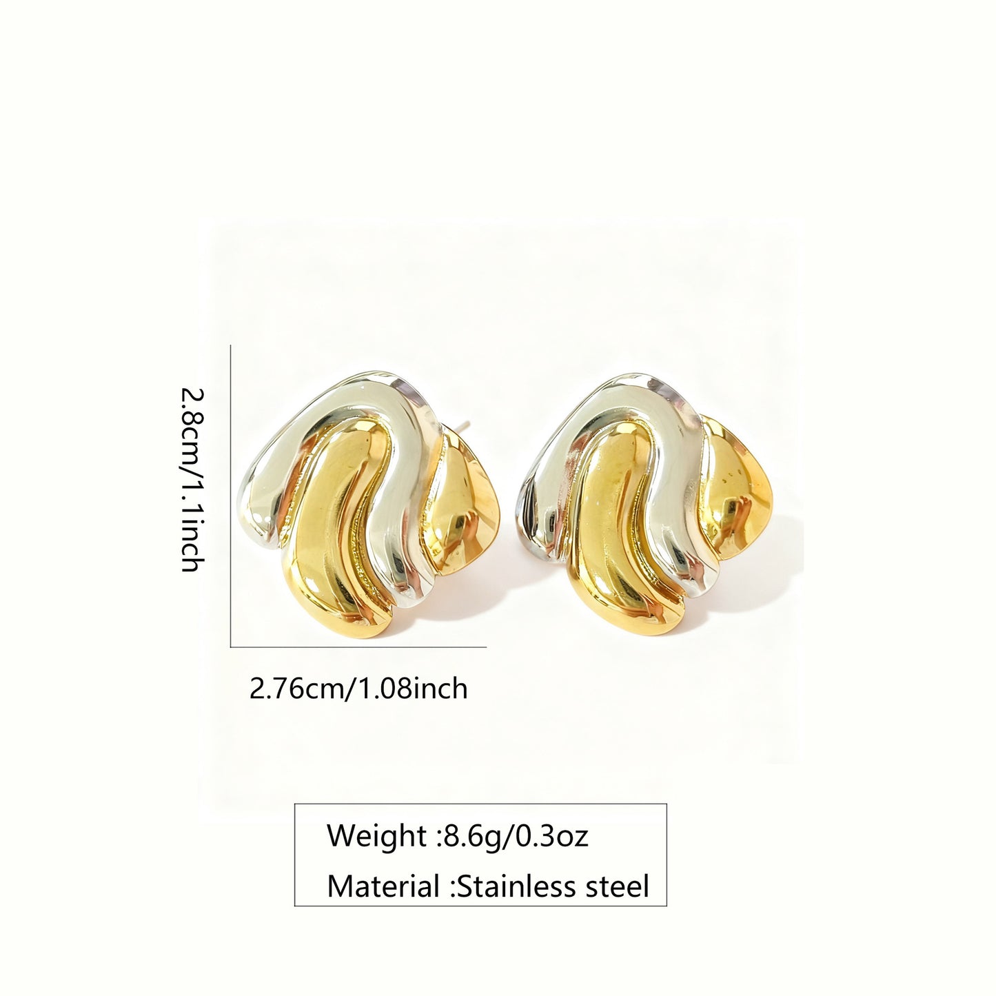 Elegant Two-Tone Geometric Irregular Stainless Steel Earrings for Women
