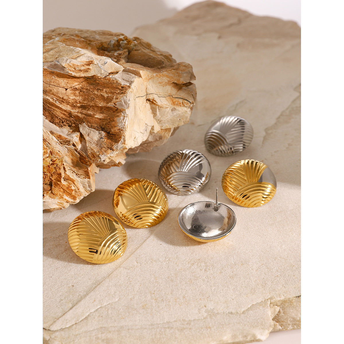 Vintage 18K Gold Plated Geometric Stainless Steel Earrings