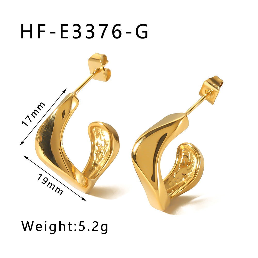 Minimalist Geometric Twisted Stainless Steel Earrings for Women with Electroplated Finish