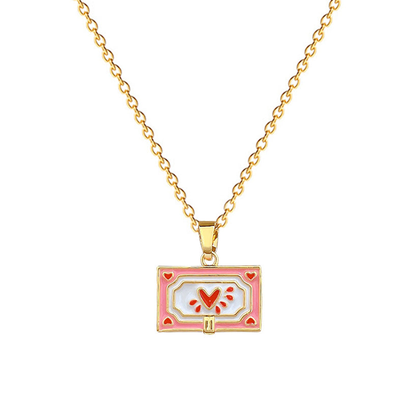 Minimalist Heart-Shaped Enamel Titanium Steel Necklace for Women with Delicate Clavicle Chain and Moon Motif