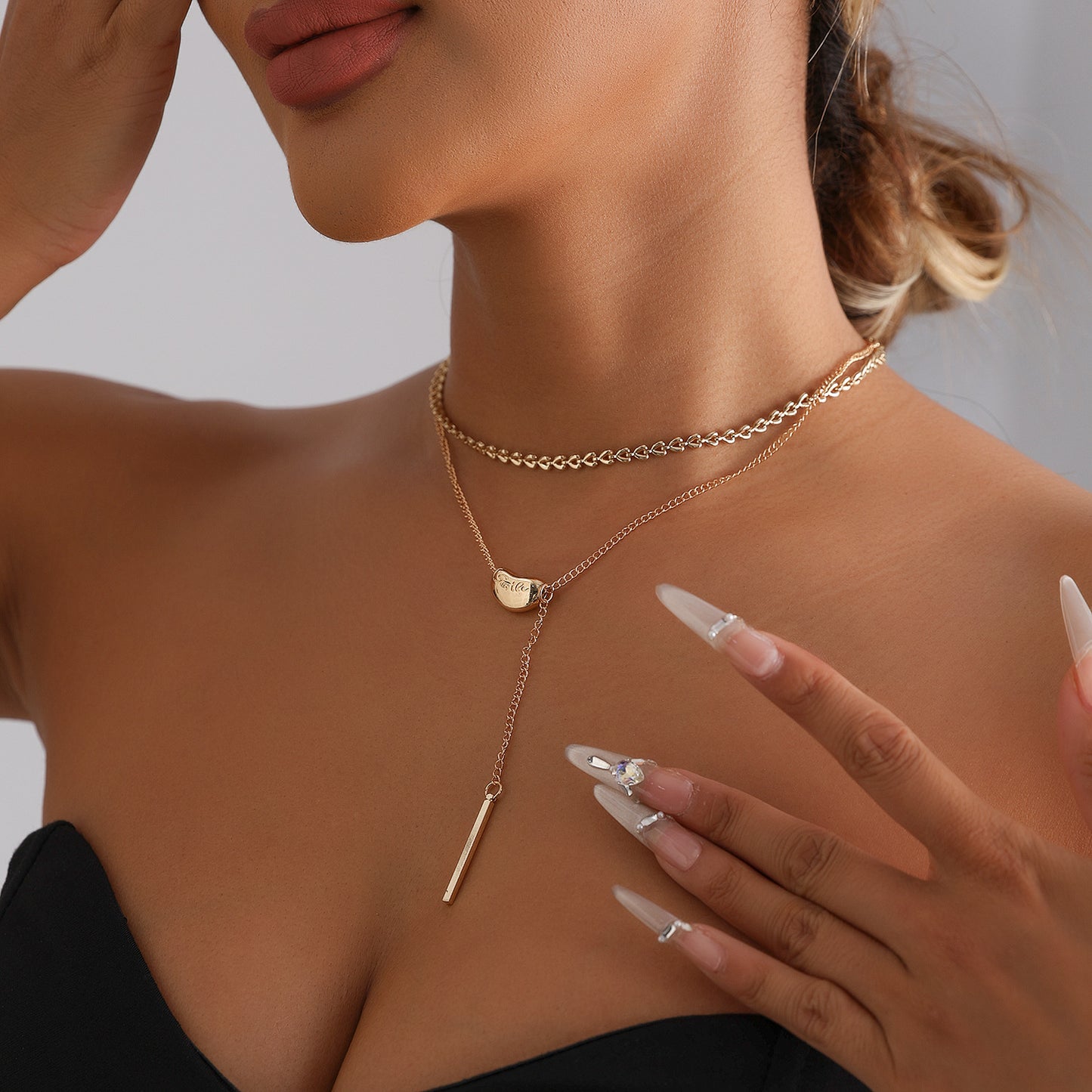 Vintage Geometric Heart Smile Letter Alloy Pendant Necklace for Women