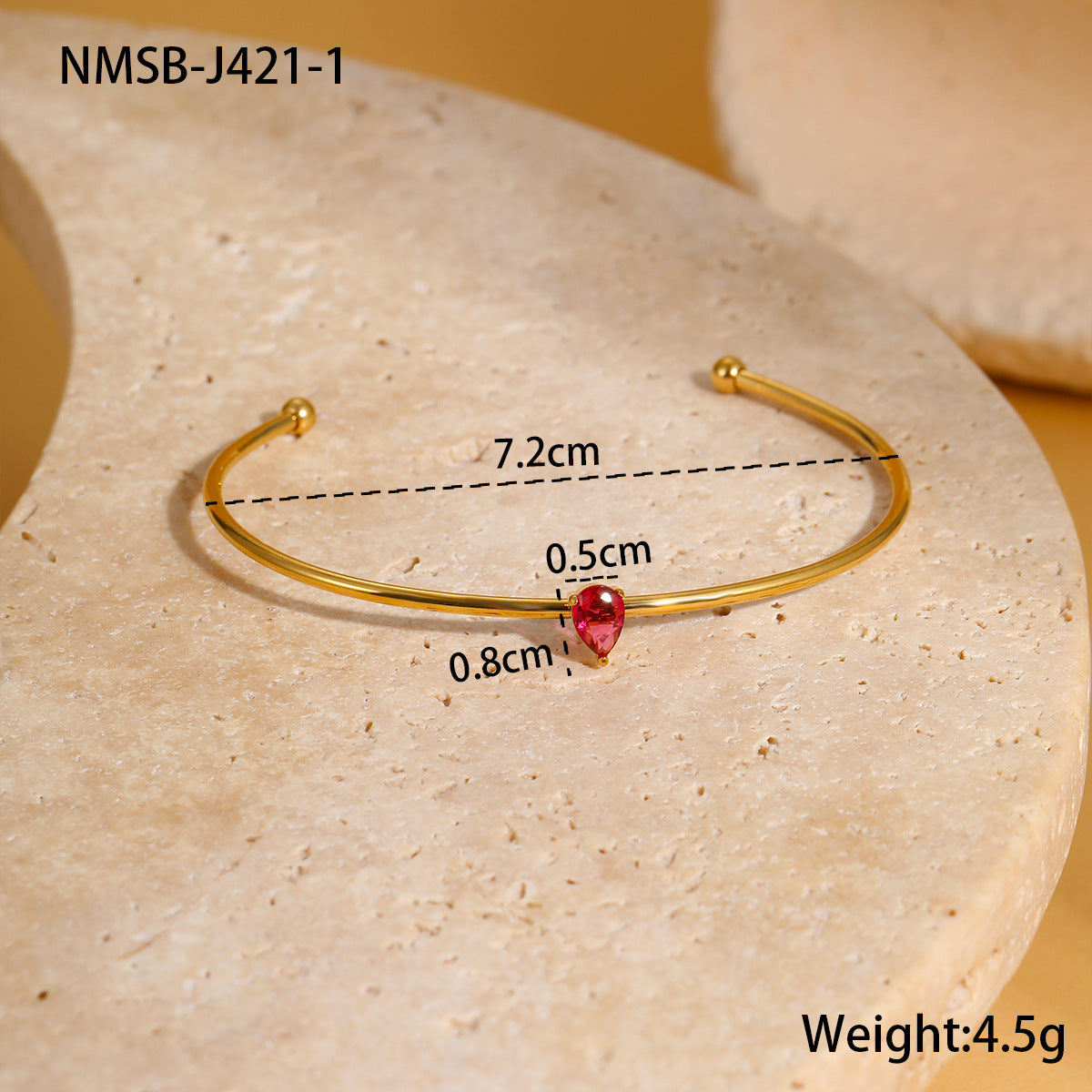Bracciale minimalista geometrico in acciaio inossidabile con placcatura in oro e intarsio di zirconi colorati come pietra portafortuna