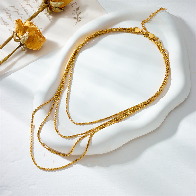 Punk Vintage Minimalist Titanium Steel Twisted Rope Multi-Layer Necklace for Women