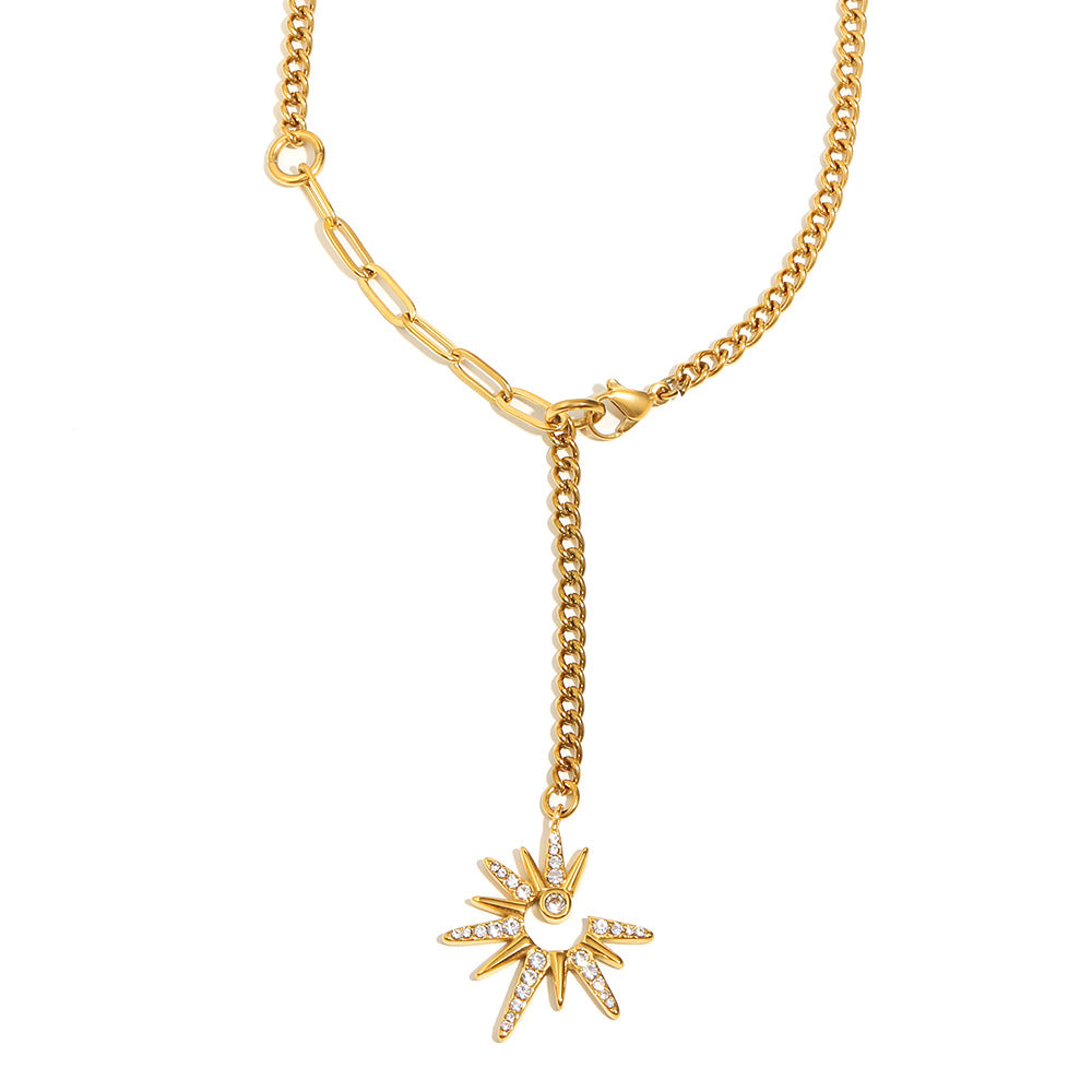 Collana con ciondolo minimalista in acciaio inossidabile placcato oro 18 carati a forma di stella con nappa
