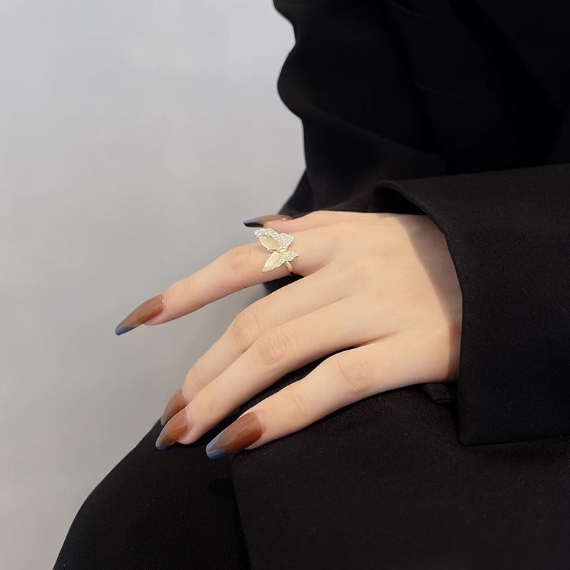 Minimalist Butterfly-Shaped Copper Ring with Plated Finish Adjustable Finger Ring for Women