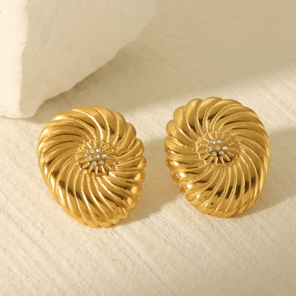 Fashion Geometric Threaded Rhinestone Earrings 18K Gold Plated Stainless Steel Women Jewelry