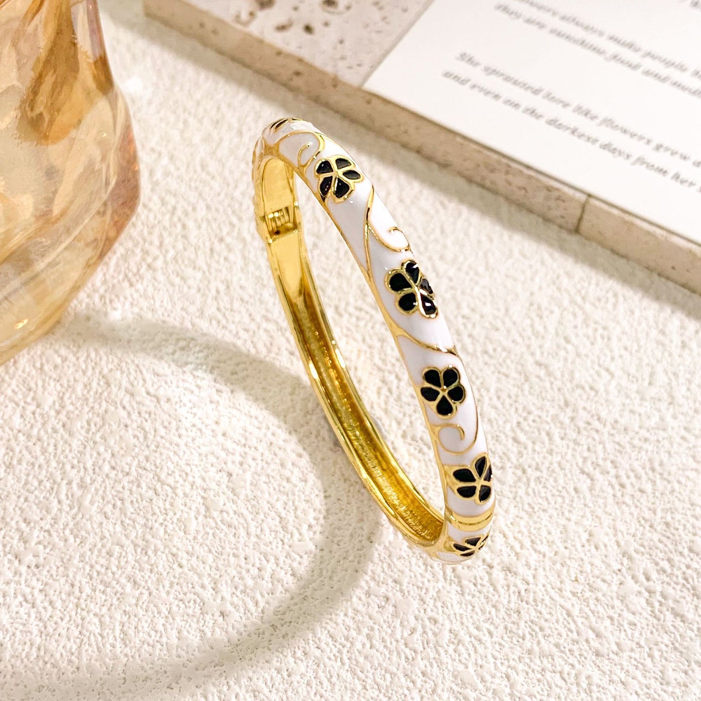 Bracciale rigido in lega smaltata di lusso vintage, design geometrico rotondo ovale, gioielli alla moda