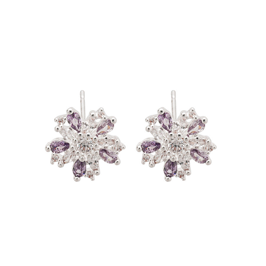 Eleganti Orecchini a Lobo Floreali con Zirconia in Rame con Perni in Acciaio per Donna