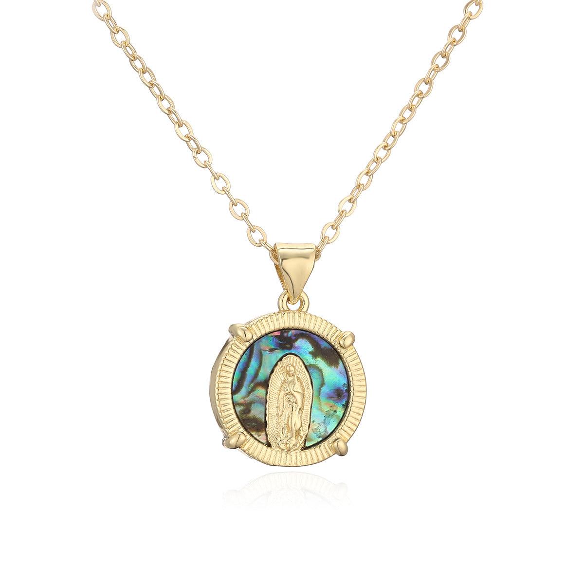 Minimalist Vintage 18K Gold Plated Brass Round Virgin Mary Pendant Necklace