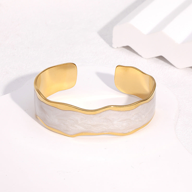 Bracciale Minimalista Geometrico in Acciaio Inossidabile Placcato Oro 18K e Finitura a Smalto da Donna