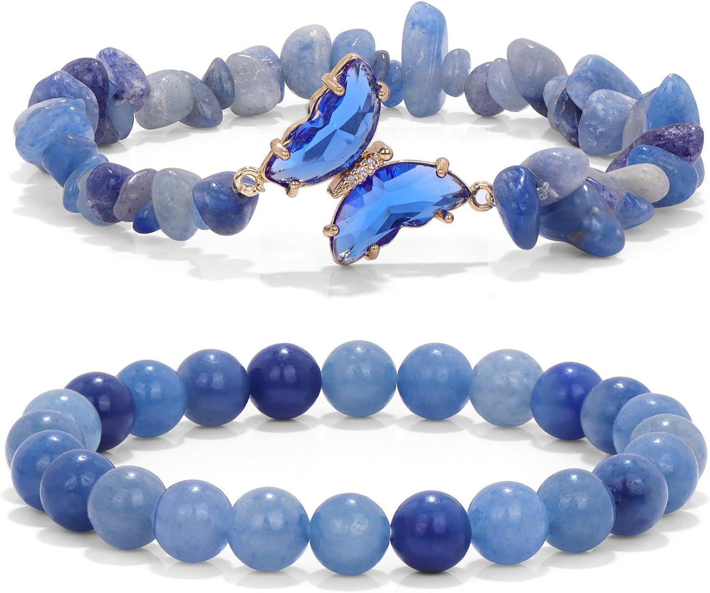 Minimalist Natural Crystal Butterfly Bracelet Set for Women