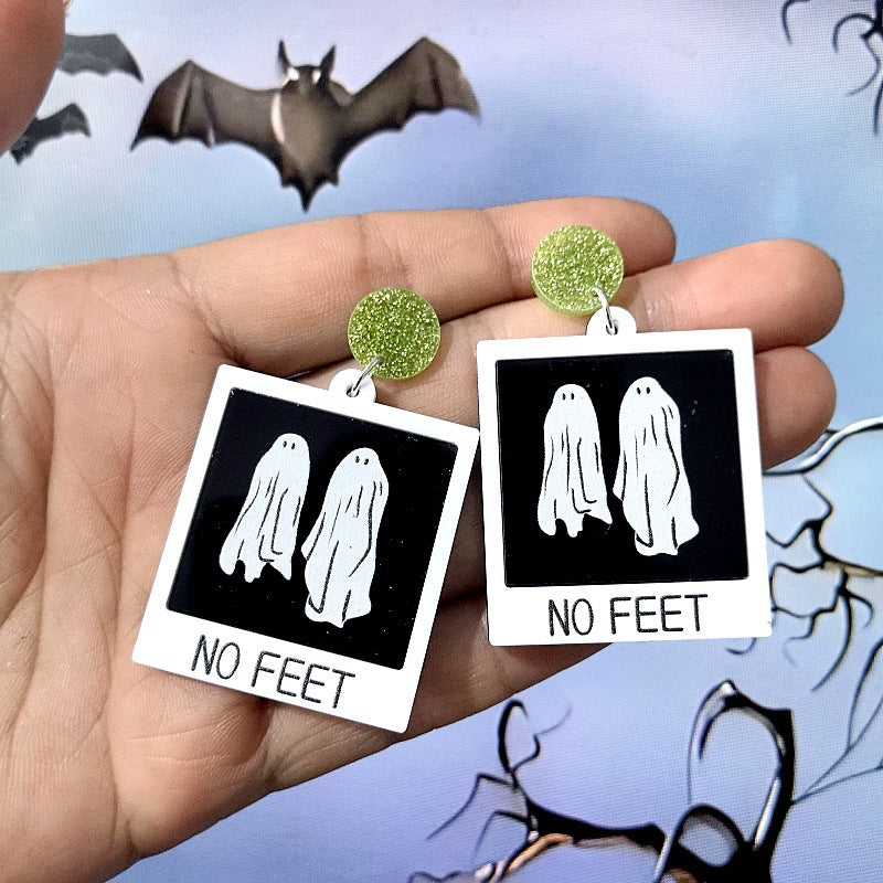 Orecchini Pendenti in Acrilico con Mostro Gatto a Tema Halloween, Fantasma e Teschio Stampati, Unisex
