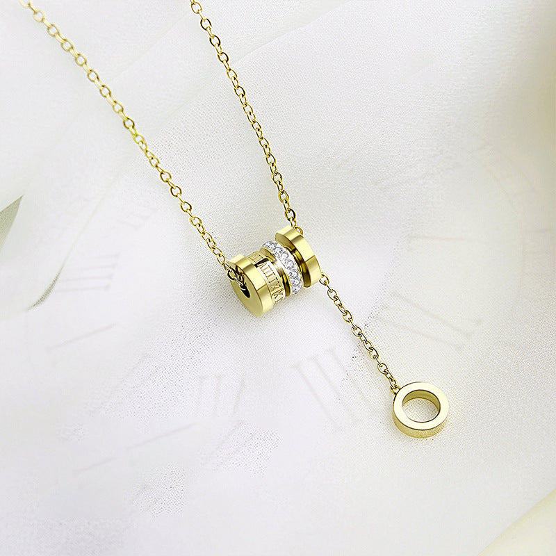 Minimalist Geometric Titanium Steel Roman Numeral Pendant Necklace for Women and Men with Plated Finish and Clavicle Chain Style