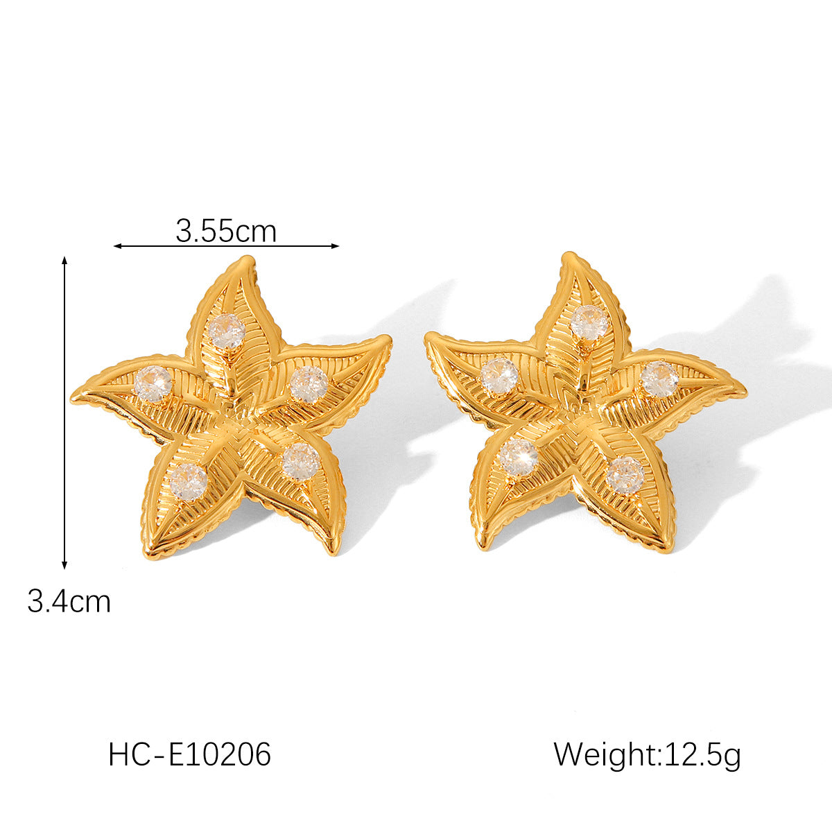 Fashion 18K Gold Plated Textured Five-Petal Flower Stainless Steel Stud Earrings for Women