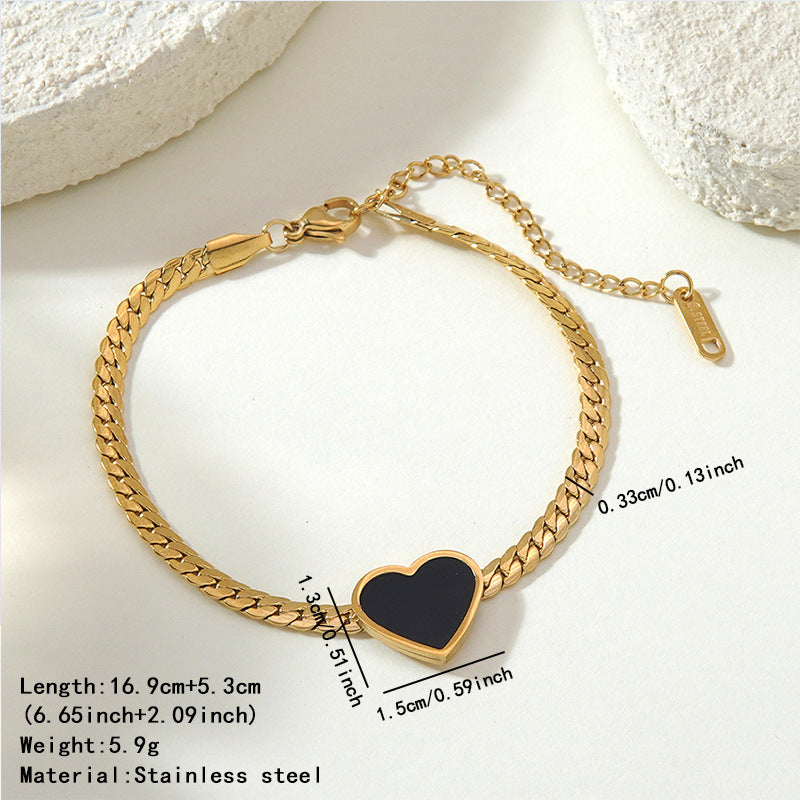 Bracciale a cuore di lusso in acciaio inossidabile con zirconia cubica placcata per donna