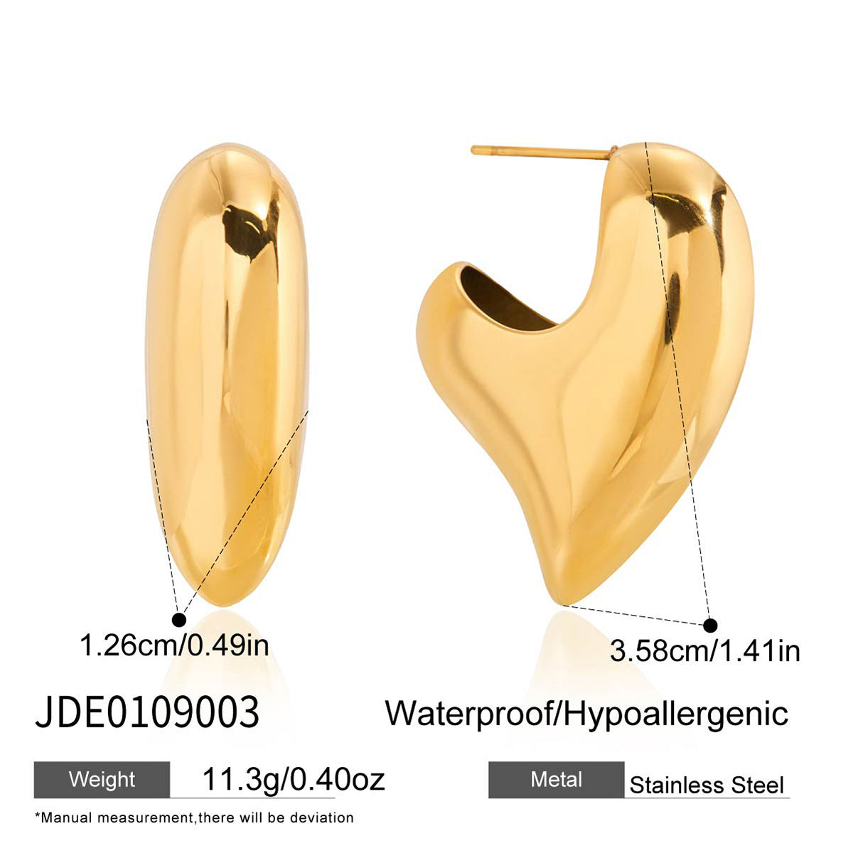 Elegantes aretes de acero titanio en forma de corazón para mujer con acabado chapado y postes de acero inoxidable