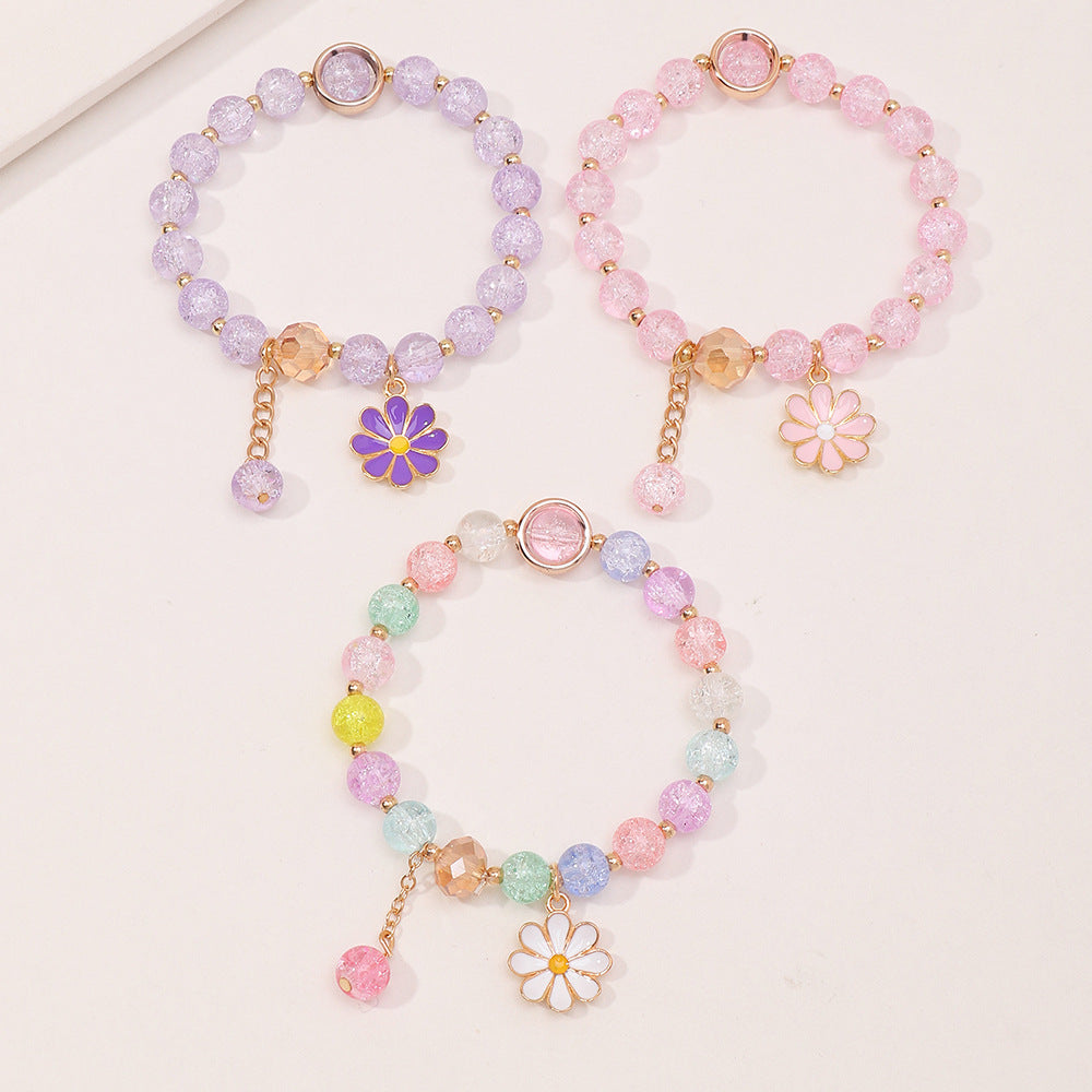 Braccialetto per bambine con perline di vetro a forma di margherita, design floreale, gioielli fatti a mano in stile principessa