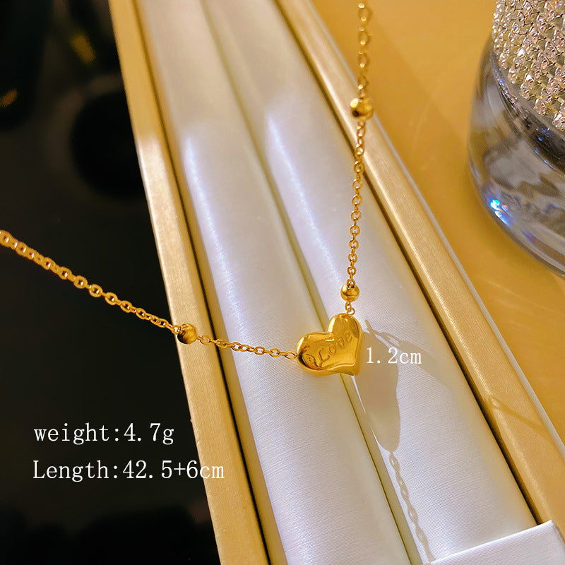 French Minimalist Heart Beaded Titanium Steel Necklace Plated Cable Chain Unisex Jewelry