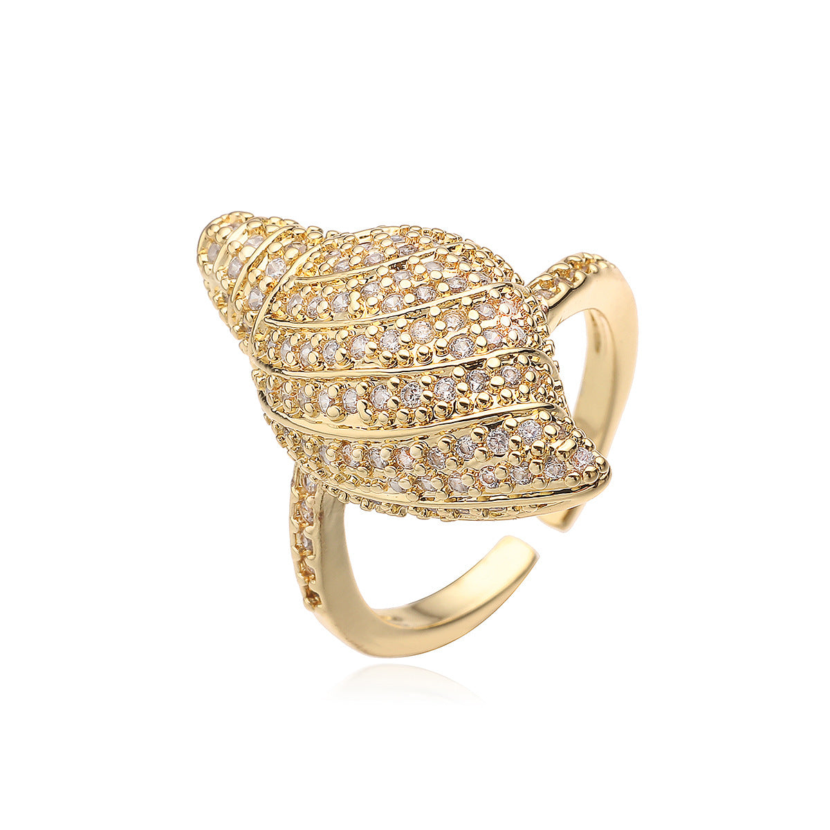 Minimalist Geometric Brass Ring with Gold Plated Cubic Zirconia Inlay for Women
