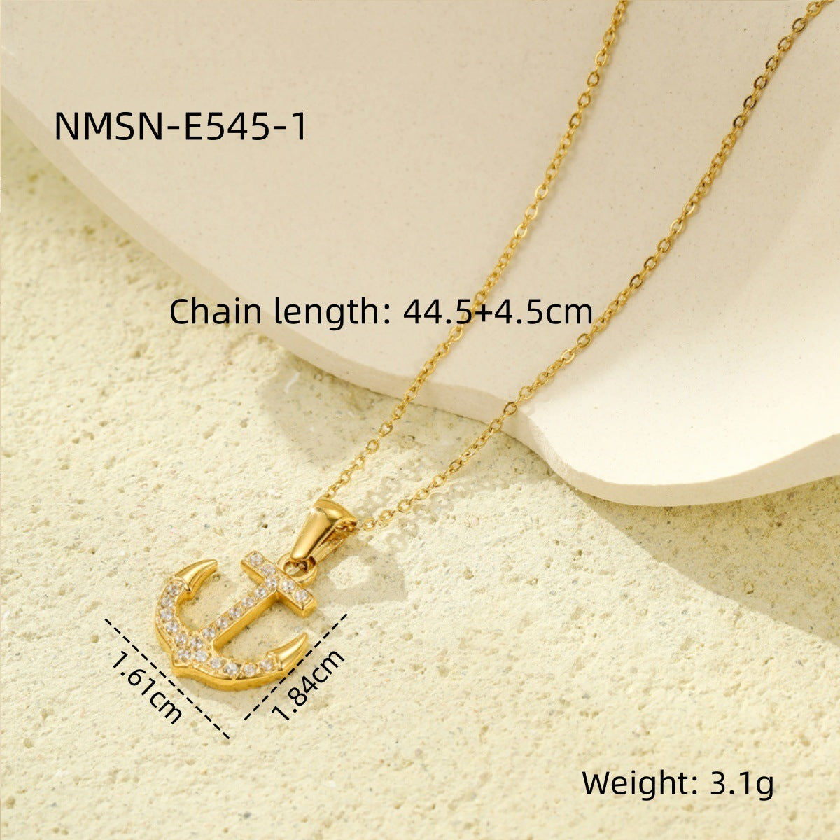 Vintage Nautical Anchor Pendant Necklace in Stainless Steel with Rhinestone Inlay for Women