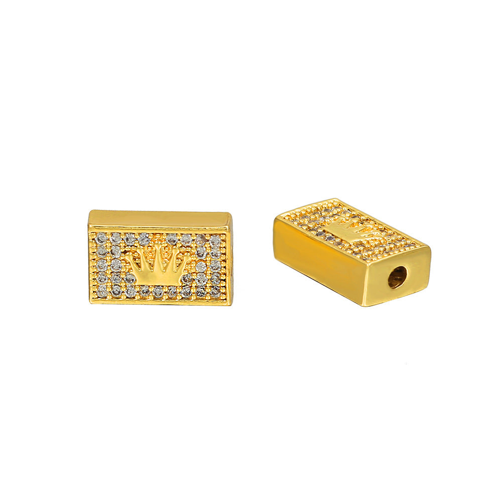 Gold Plated Brass Rectangle Crown Charm Bar with Cubic Zirconia Inlay for DIY Necklace Bracelet