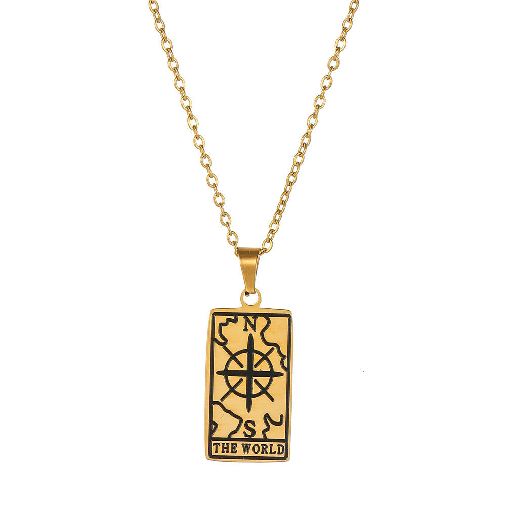 Minimalist Geometric Drip Oil Plated Titanium Steel Tarot Pendant Necklace with Cable Chain