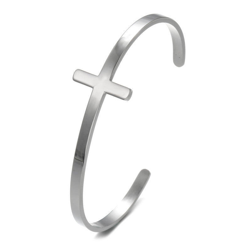 Minimalist 18K Gold Plated Geometric Titanium Steel C-Shape Open Bangle