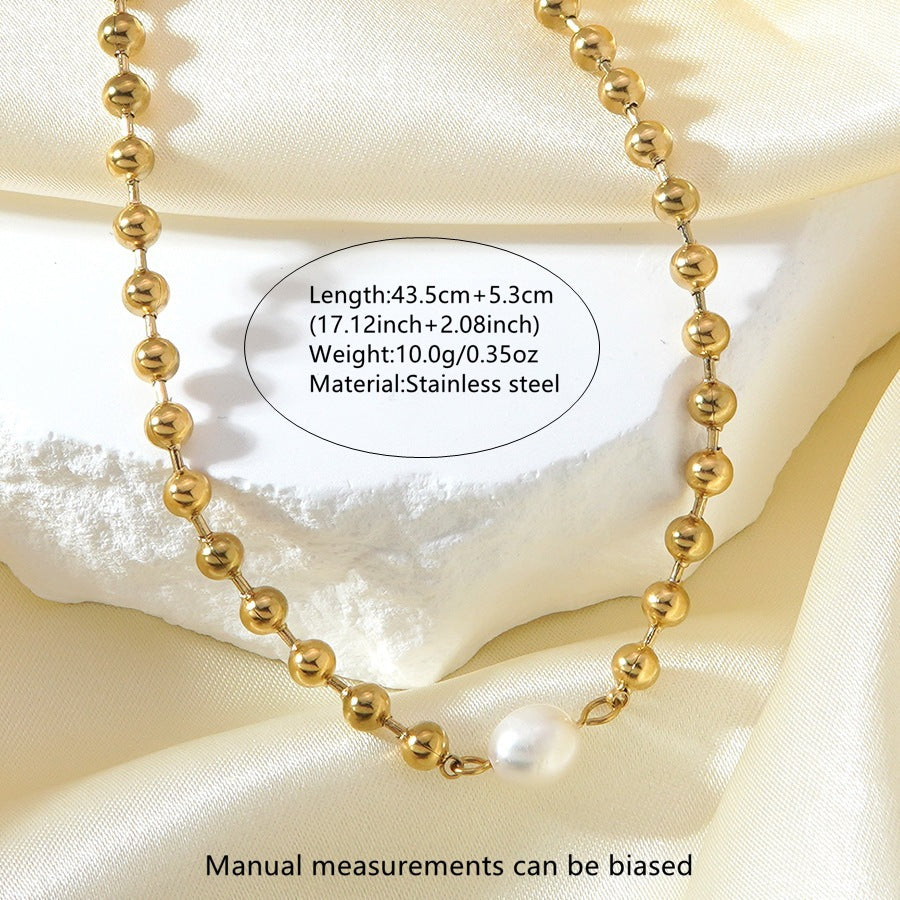 Set di collana e bracciale in acciaio inossidabile con perle, geometrico, rotondo, elegante, minimalista