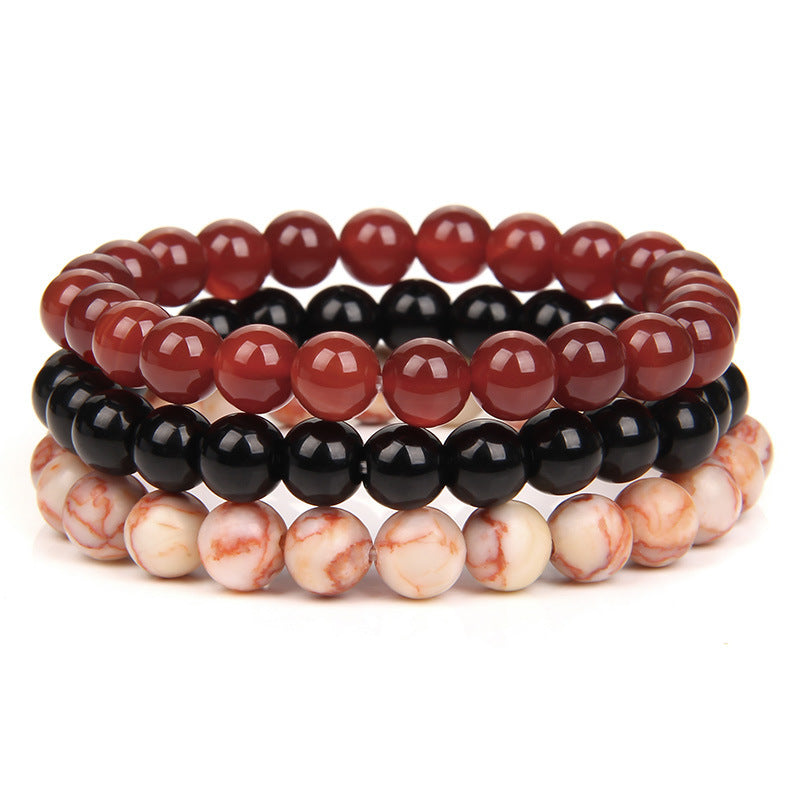 8mm Natural Rose Quartz and Agate Geometric Beaded Bracelet Unisex Crystal Jewelry