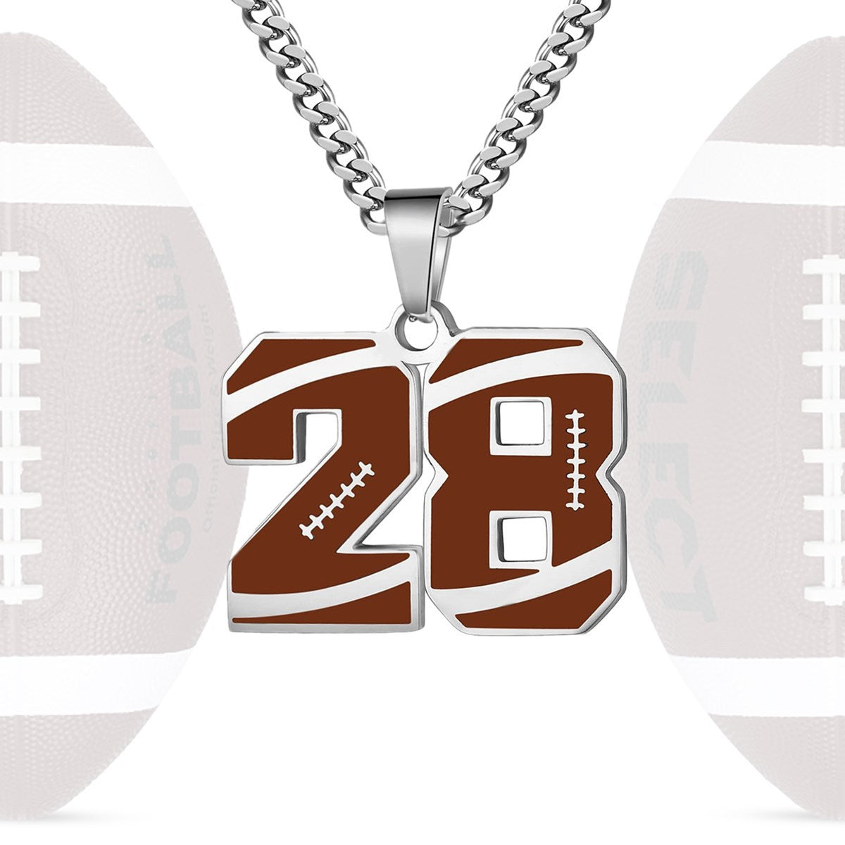 Motivational Football Number Pendant Necklace for Men in Stainless Steel with Polished Finish and Letter/Number Design