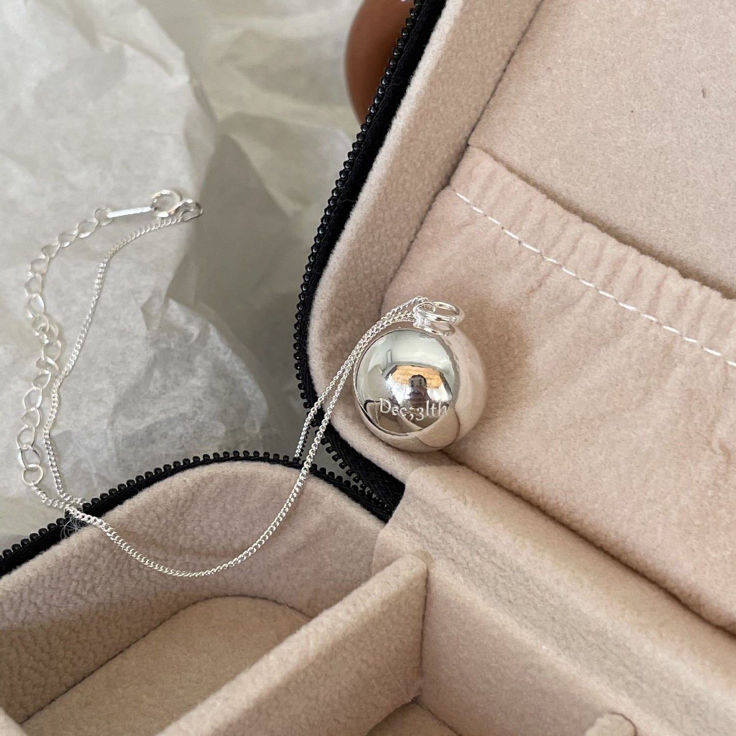 Minimalist Round Ball Pendant Necklace in 925 Sterling Silver with Geometric and Doll-Inspired Design