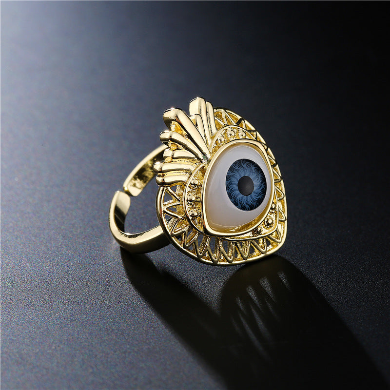 18K Gold Plated Brass Geometric Micro-Inlay Ring for Women