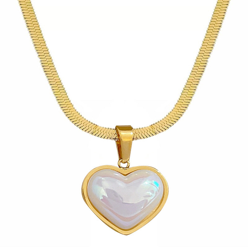 Cartoon Fresh and Sweet Titanium Steel Heart Geometric Pendant Necklace for Women