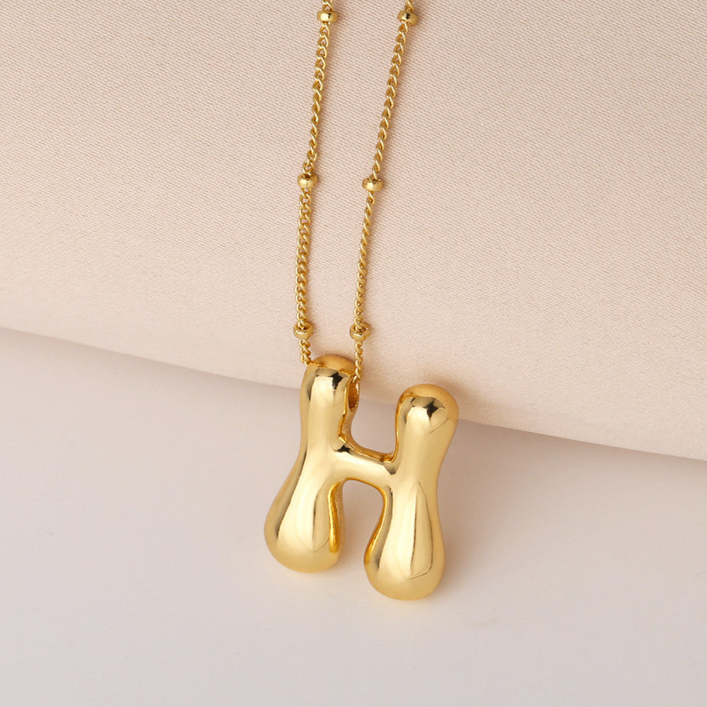 Minimalist Gold Plated Brass Letter Pendant Necklace Cable Chain Unisex Jewelry