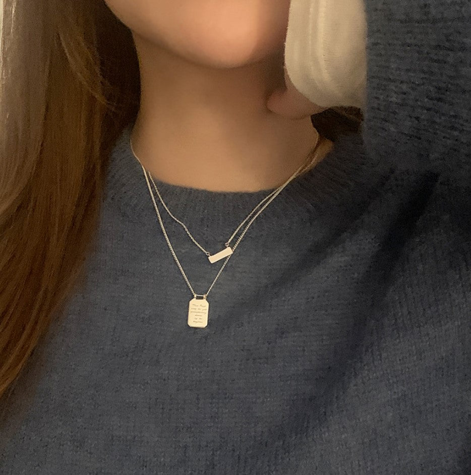 Minimalist Geometric Letter Pendant Necklace in 925 Sterling Silver for Women