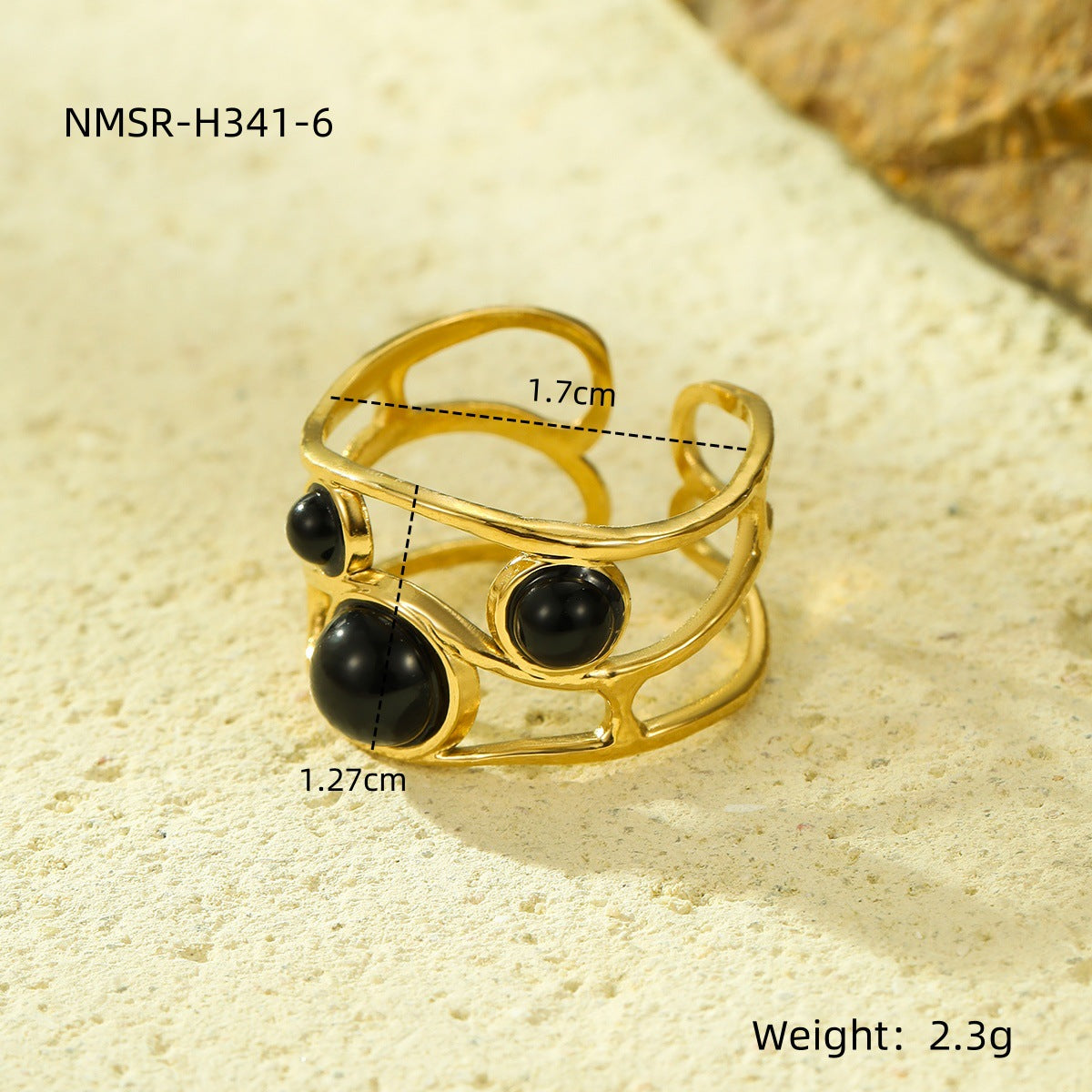 Anello Minimalista di Lusso a Cuore in Pietra Naturale in Acciaio Inossidabile con Placcatura in Oro 18K, Fascia Aperta Regolabile da Donna