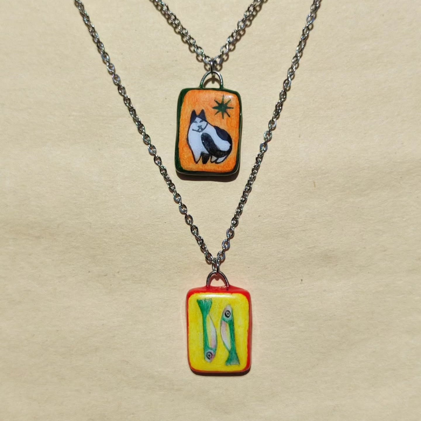 18K Gold Plated Square Cartoon Stainless Steel Pendant Charm Bar on Titanium Steel Cable Chain