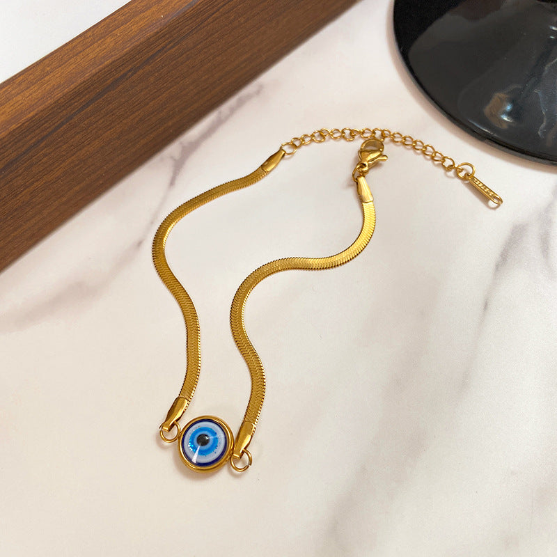 Luxury Casual Evil Eye Plated Titanium Steel Snake Chain Bracelet Unisex