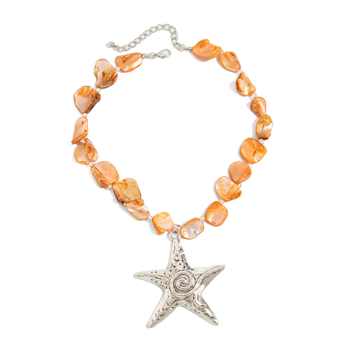 Sweet Plated Zinc Alloy Starfish and Shell Pendant Necklace for Women