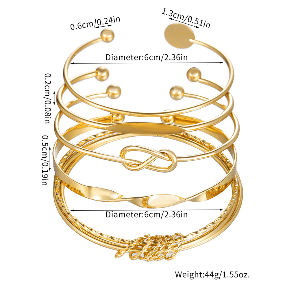 Bohemian Vintage Geometric Round Plated Alloy Open Knot Disc Cuff Bracelet Set for Women