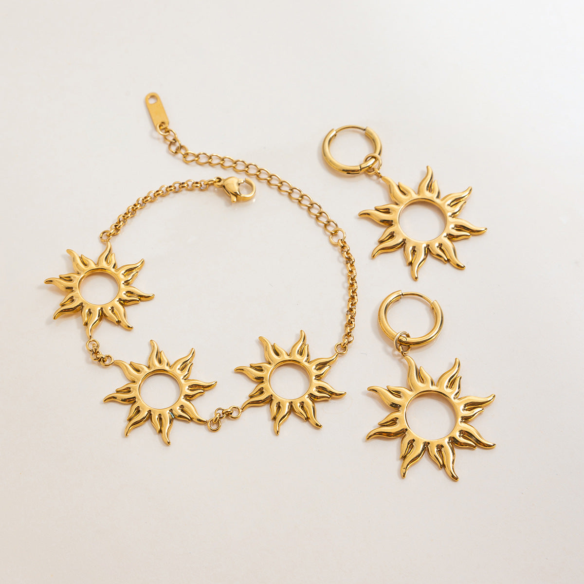 Minimalist Hollow Sun Star Moon Stainless Steel Titanium Steel Plated Bracelet and Earring Set for Women