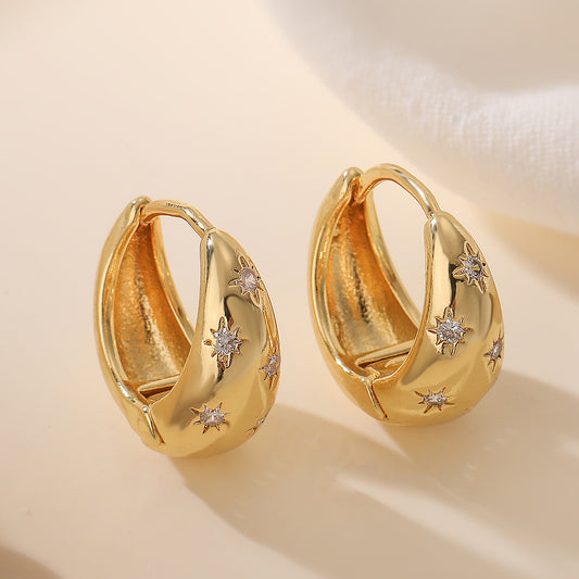 Pendientes de Cobre Geométricos Minimalistas con Baño de Oro de 18K e Incrustaciones de Circonita para Mujer