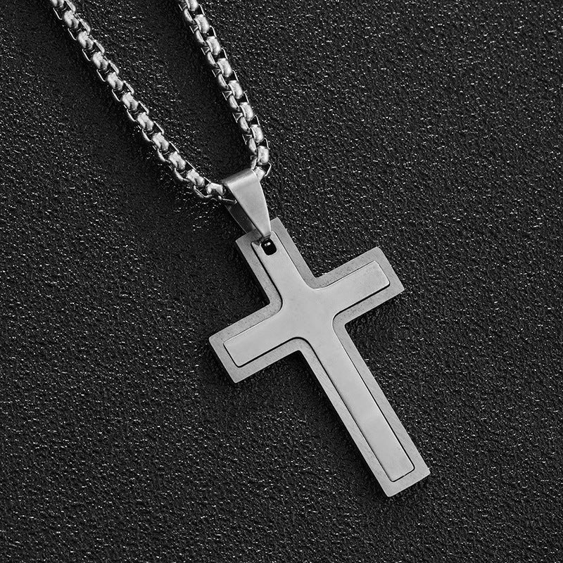 Collana con ciondolo a croce in acciaio inossidabile per donna uomo, catena in stile perla in acciaio al titanio, stile casual alla moda, finitura placcata, gioiello unisex da regalo